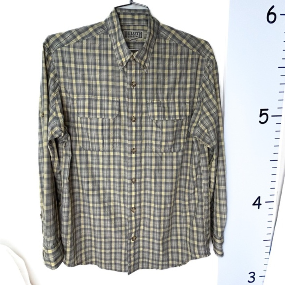 Duluth Gray Yellow‎ Plaid Button-down Shirt Men's Medium